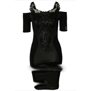 Sexy Straps Color Matching Applique Short Sleeves Bodycon Dress For Women